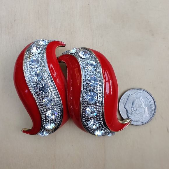 Large vintage sparkly enameled earrings - Picture 2 of 5